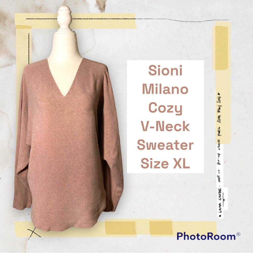 Sioni Milano Beige Super Soft V-neck Sweater Size XL